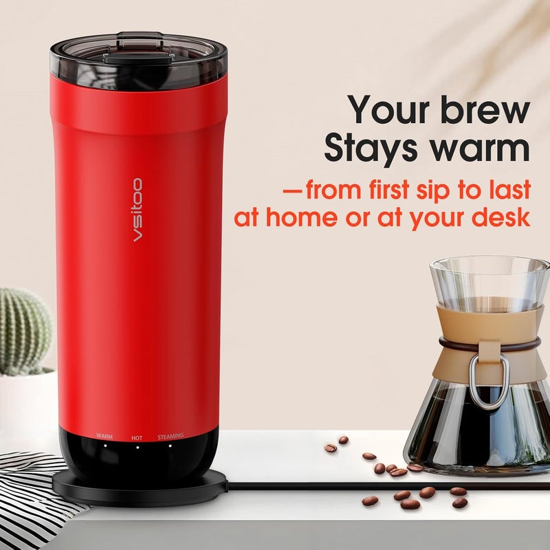 vsitoo S5 heated travel mug,16oz, Auto-Sensing AI Heats Drinks To 120-150°F Hands-Free. Temperature Control for All Cars, Perfect for Home/Office/Travel/Outdoor, Ideal Gift for Coffee Lovers - Red - Image 3